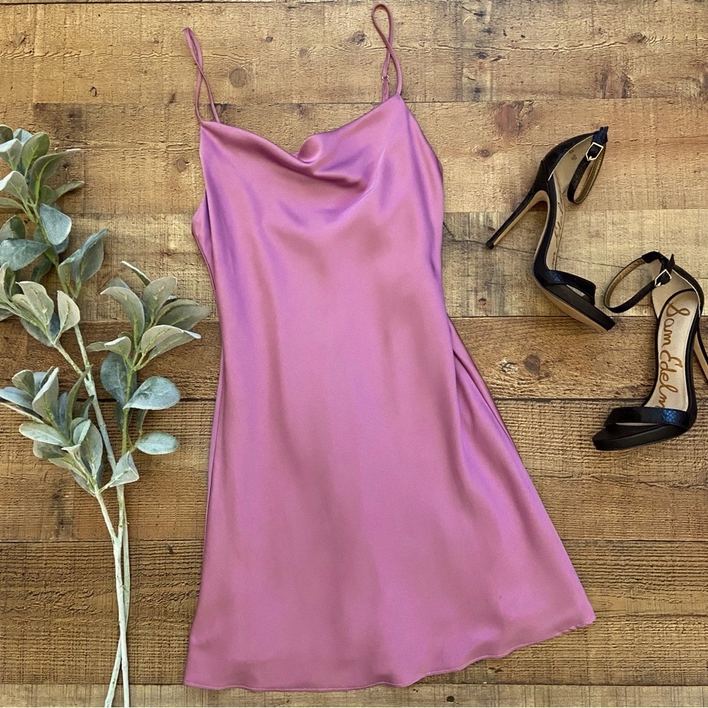 Gorgeous Mauve Pink Mini Slip Dress with Cowl Neck, Fully Lined